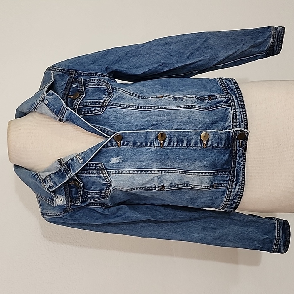 Mono B Jacket Denim Distressed Blue Size M - Picture 12 of 14